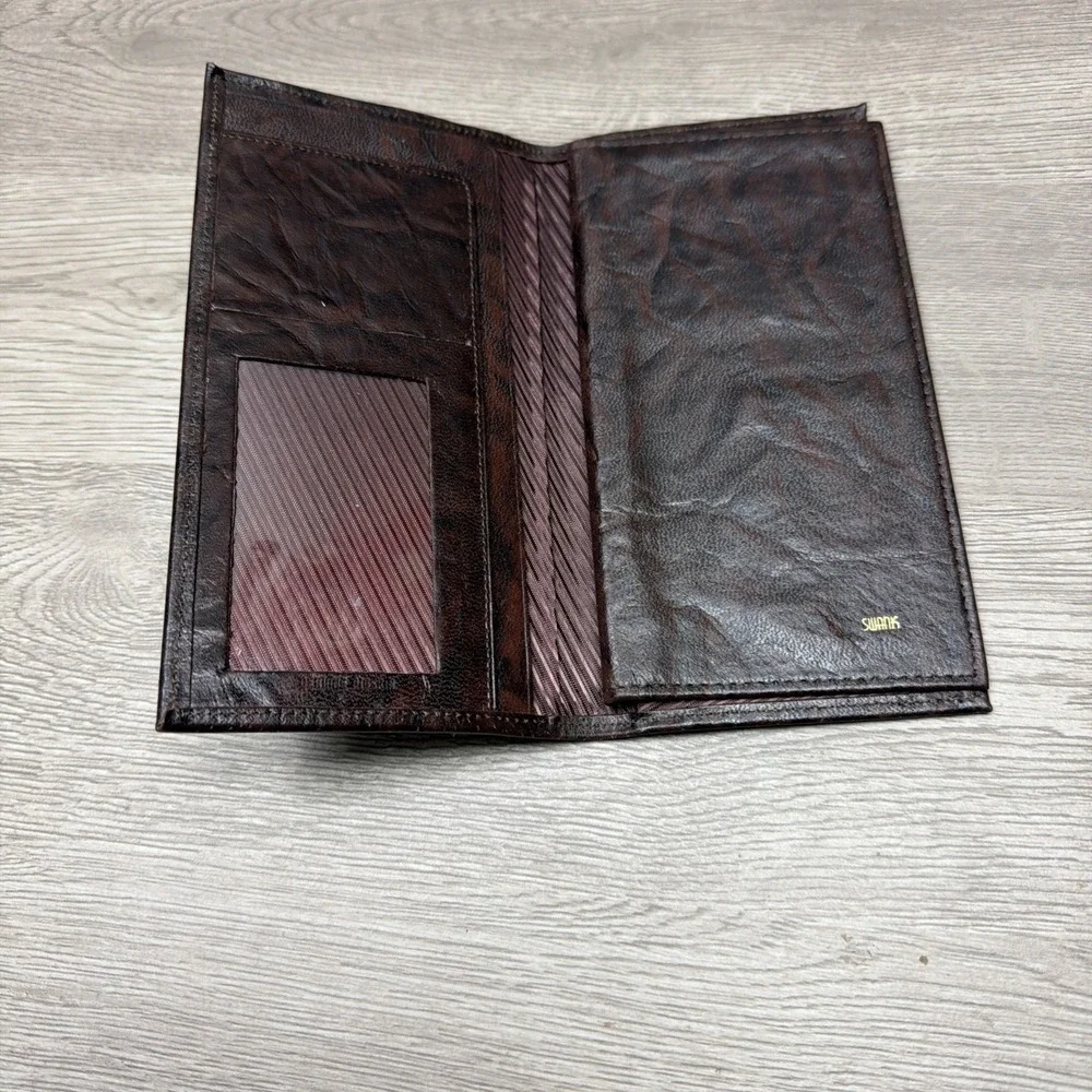 Swank Genuine Leather‎ Tall Checkbook Wallet Brown Men's Bifold Very Nice